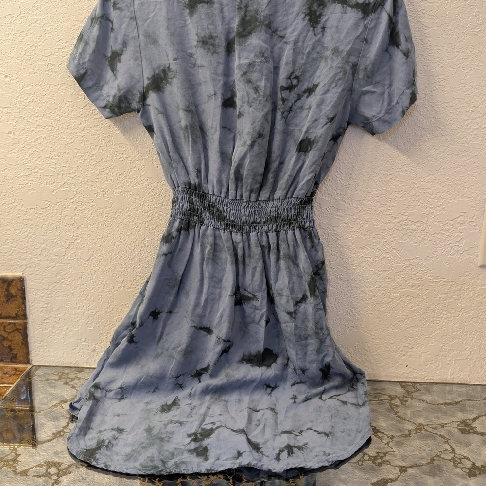 Blue Tie-Dye V-Neck Dress with Belt - Picture 3 of 7